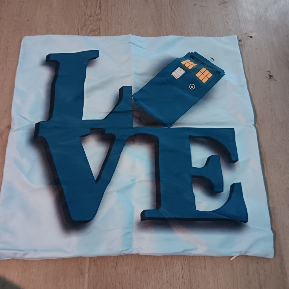 Teal and White Dr Who Graphic Accent Pillow Cover